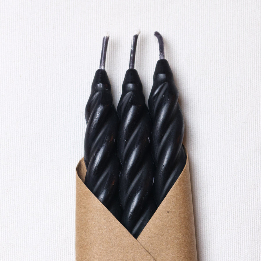 Black Beeswax Taper Candles Set of 3