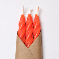 Bright Orange Beeswax Taper Candles Set of 3