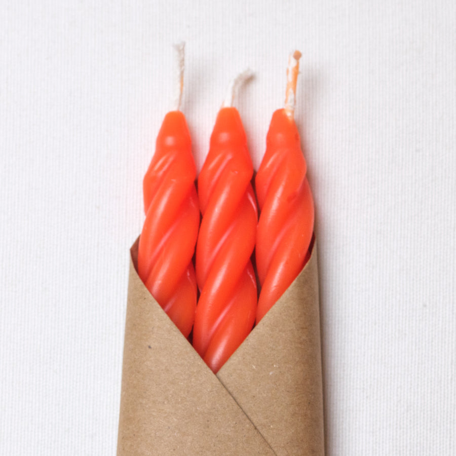 Bright Orange Beeswax Taper Candles Set of 3