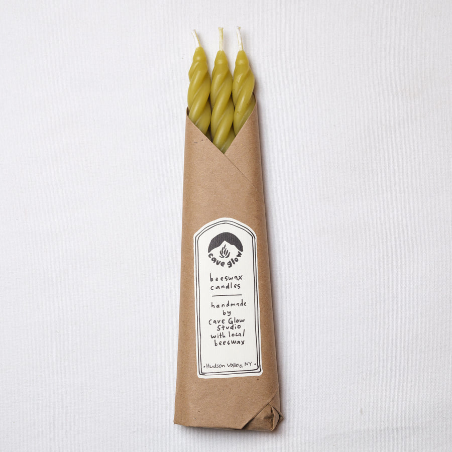 Chartreuse Beeswax Taper Candles Set of 3