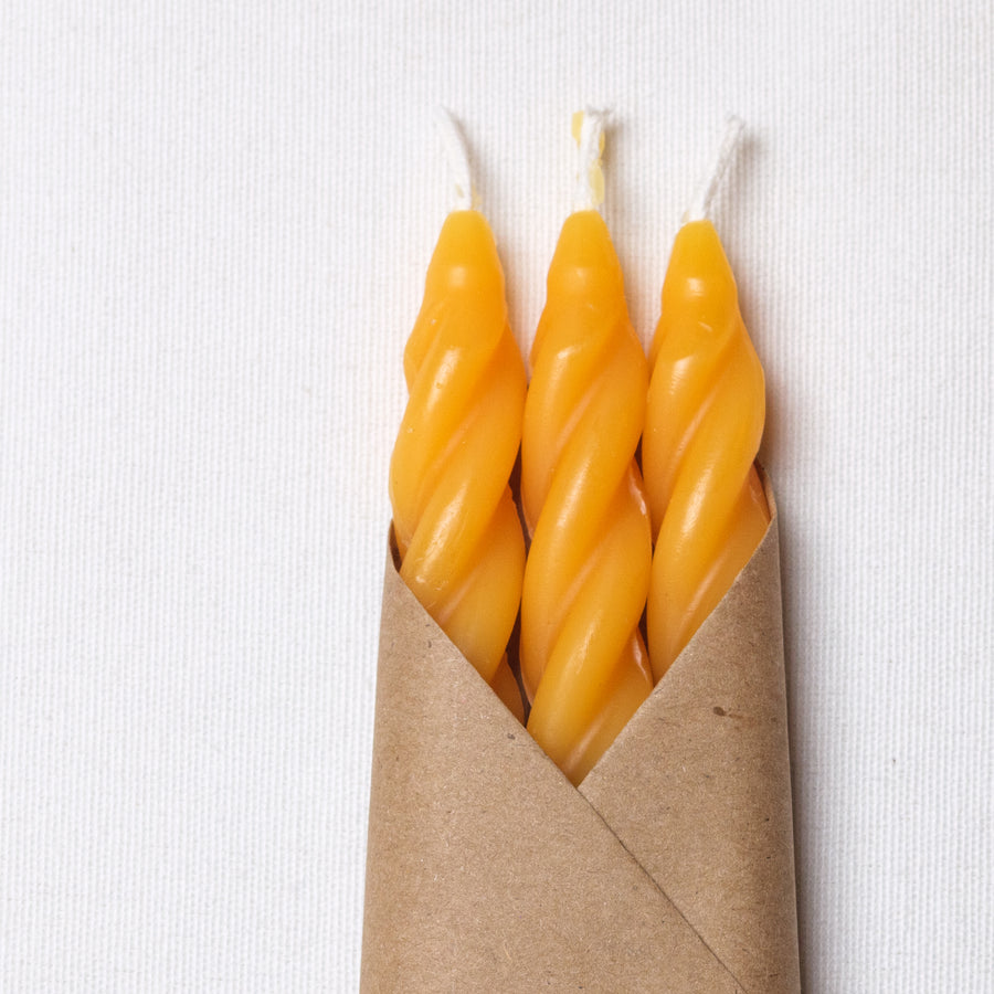 Gold Beeswax Taper Candles Set of 3