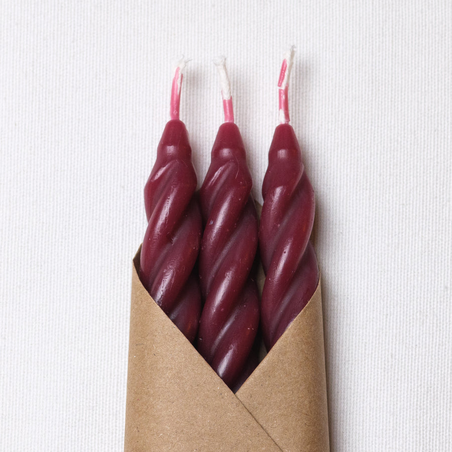 Plum Beeswax Taper Candles Set of 3