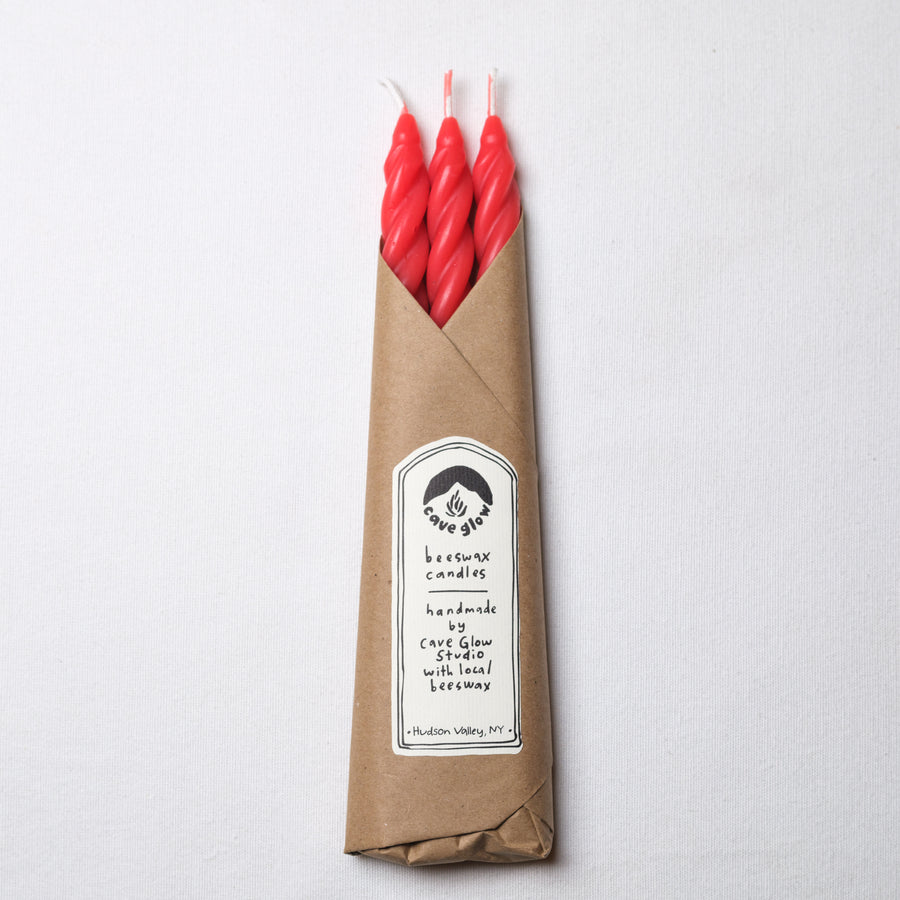 Red Apple Beeswax Taper Candles Set of 3