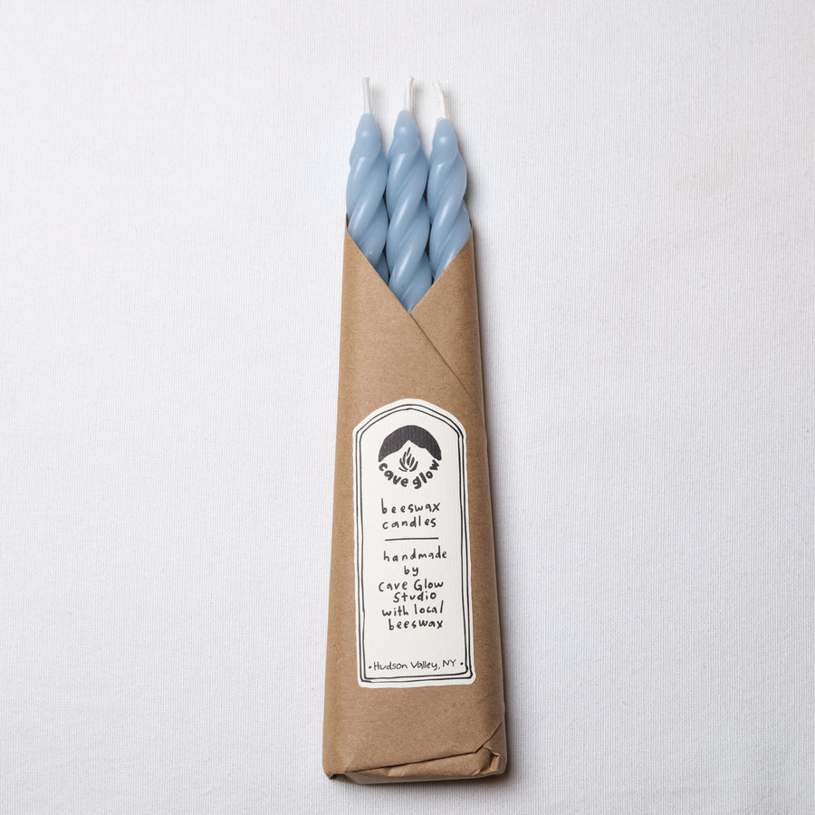 Sky Blue Beeswax Taper Candles Set of 3